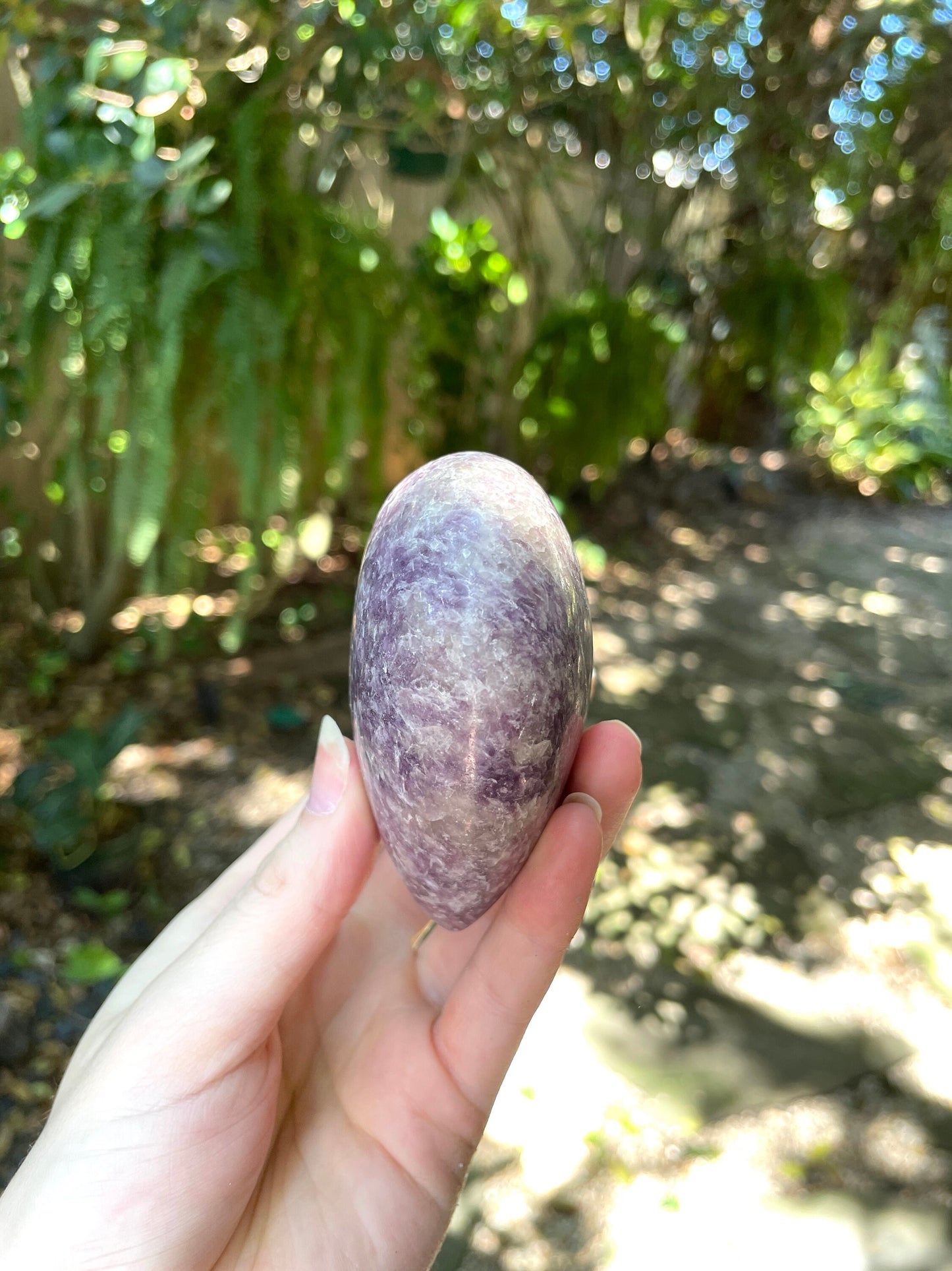 Large Polished Purple Lepidolite and Quartz Heart Stone Specimen 343.8g From Madagascar Minerals Crystals