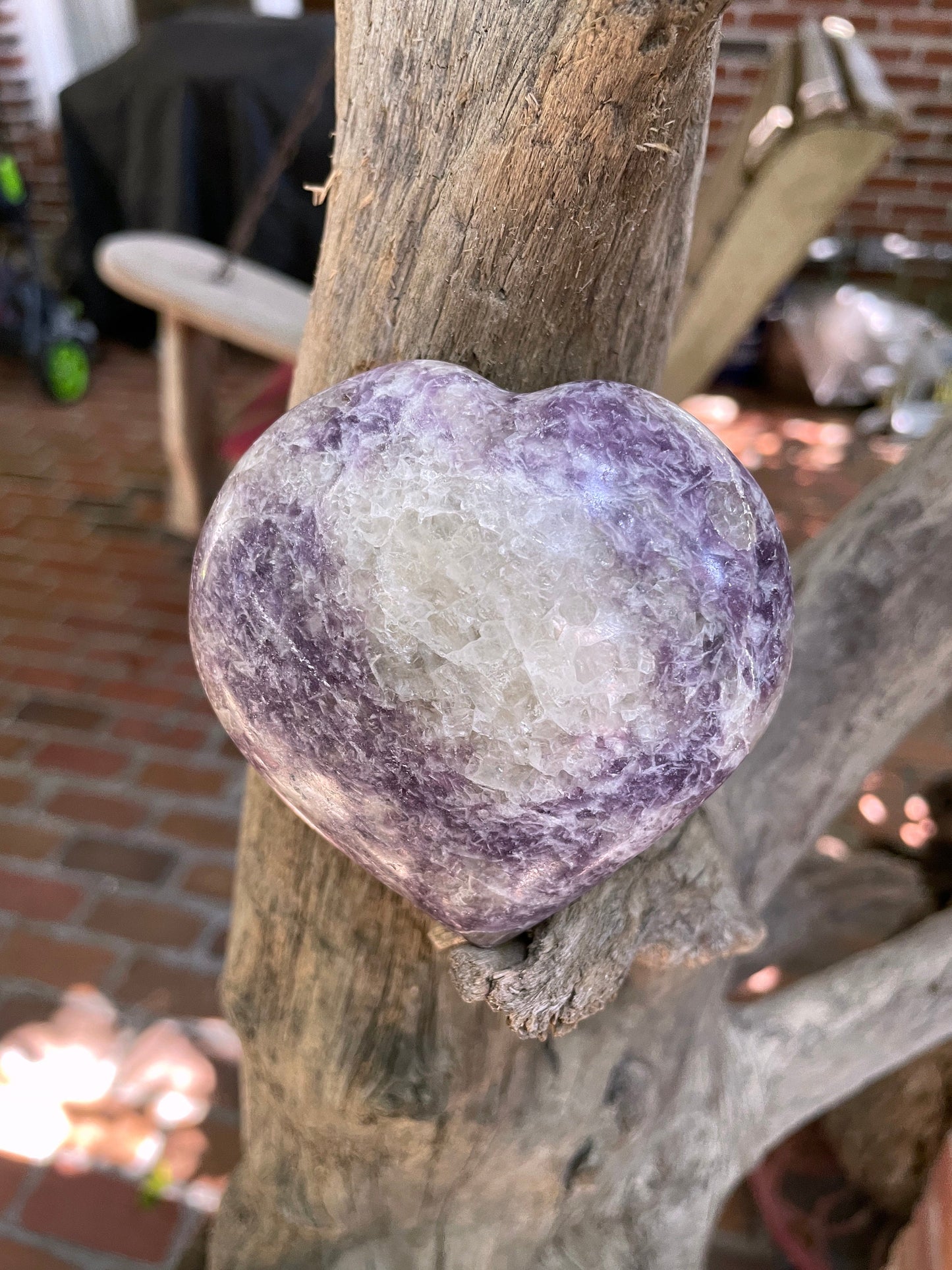 Large Polished Purple Lepidolite and Quartz Heart Stone Specimen 343.8g From Madagascar Minerals Crystals