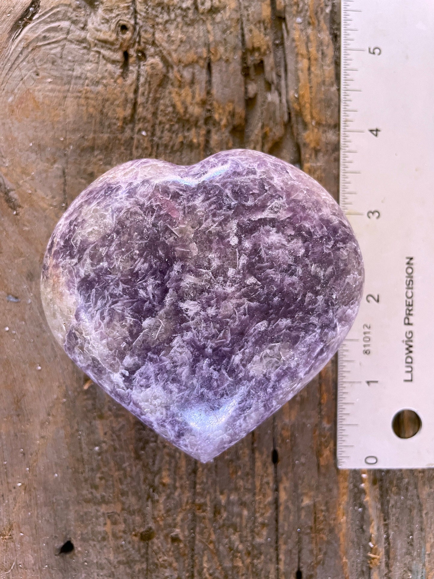 Large Polished Purple Lepidolite and Quartz Heart Stone Specimen 343.8g From Madagascar Minerals Crystals