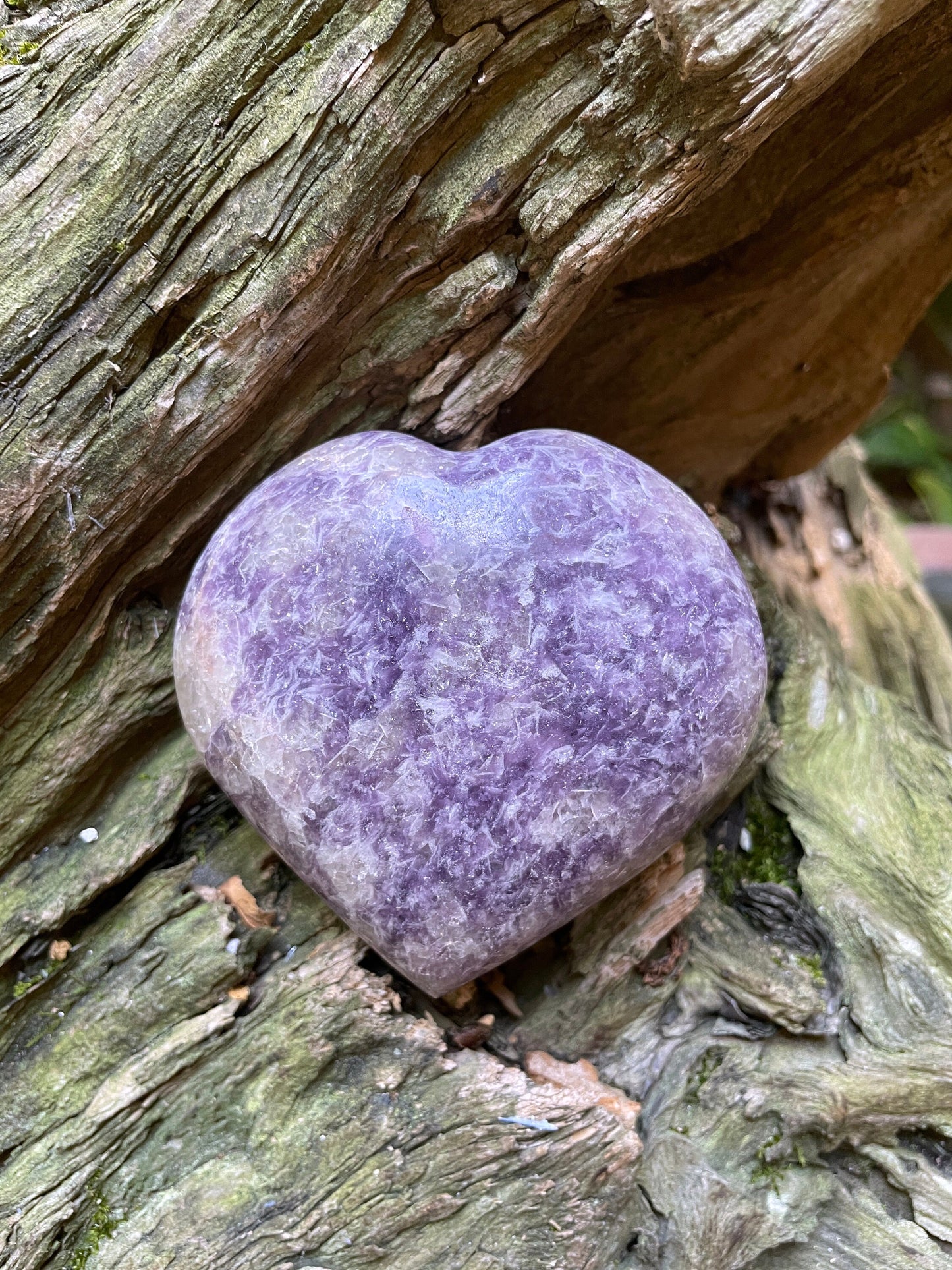 Large Polished Purple Lepidolite and Quartz Heart Stone Specimen 343.8g From Madagascar Minerals Crystals