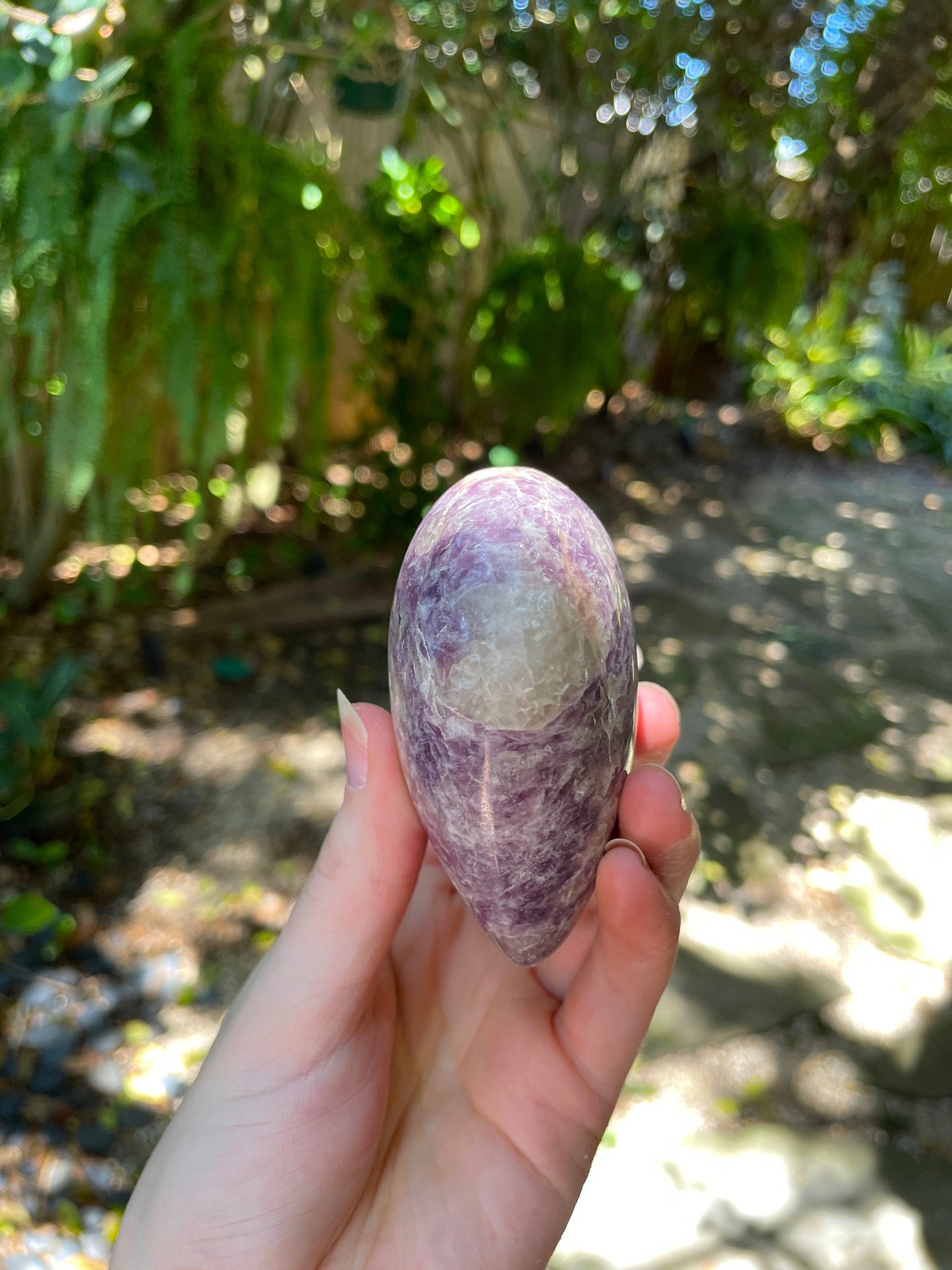 Large Polished Purple Lepidolite and Quartz Heart Stone Specimen 343.8g From Madagascar Minerals Crystals