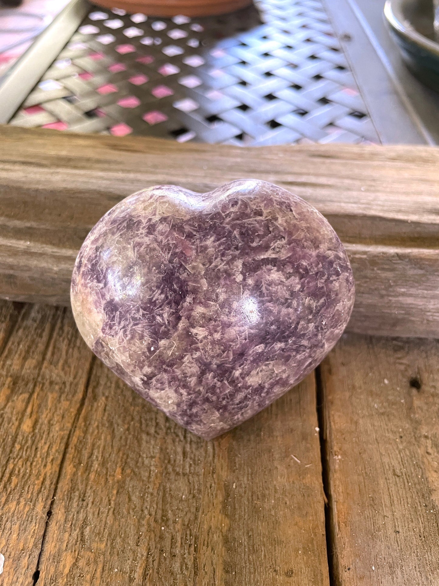 Large Polished Purple Lepidolite and Quartz Heart Stone Specimen 343.8g From Madagascar Minerals Crystals