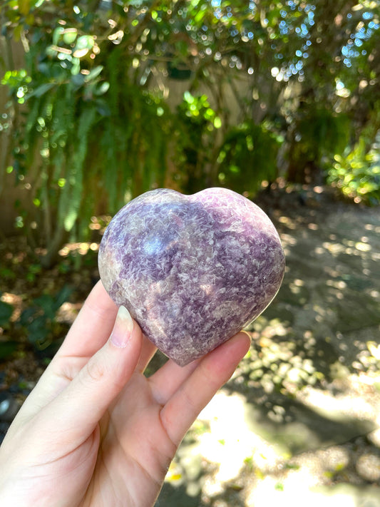 Large Polished Purple Lepidolite and Quartz Heart Stone Specimen 343.8g From Madagascar Minerals Crystals