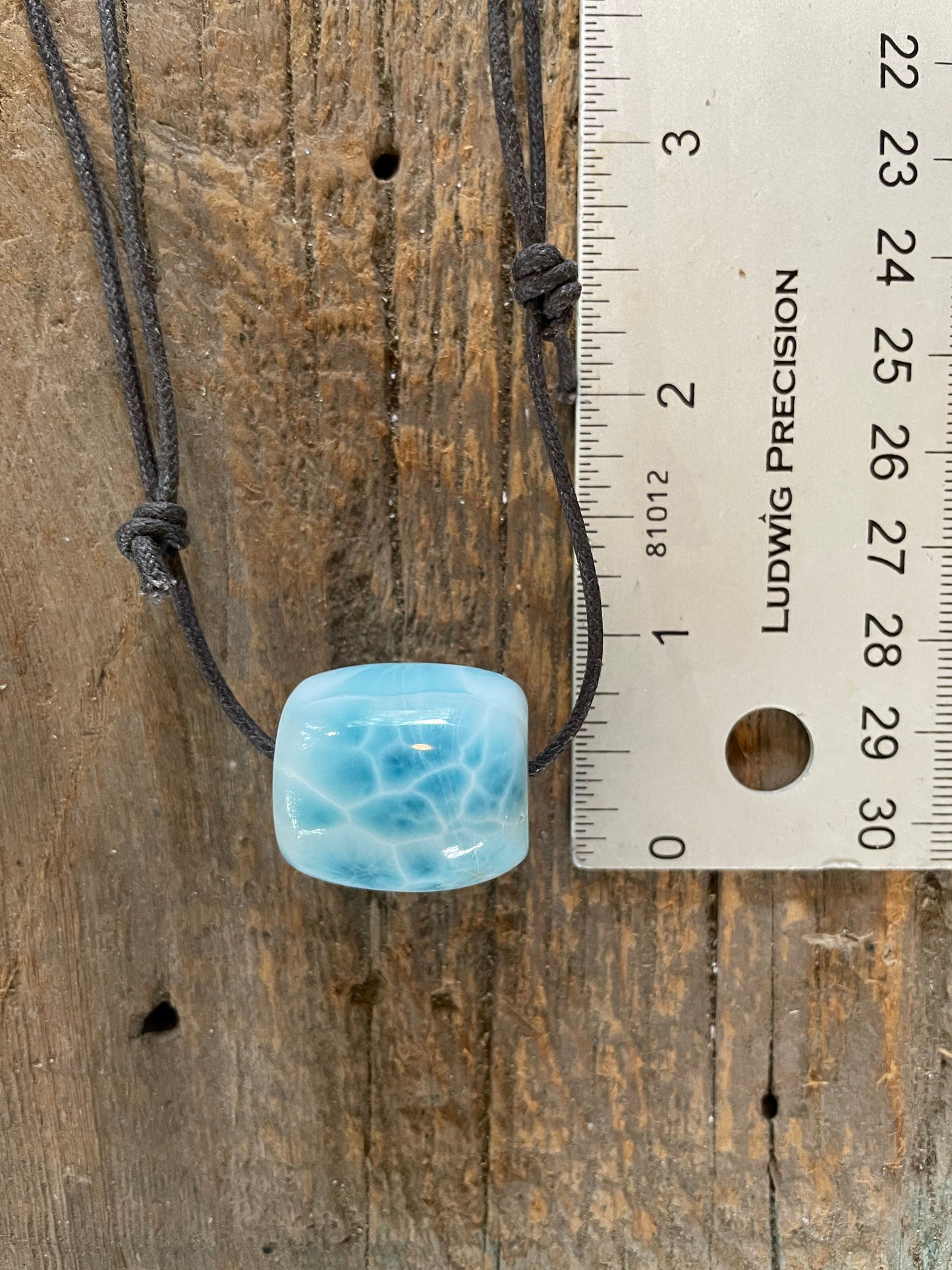 Polished and Hand Drilled Larimar Barrel Pendant Necklace 23.8mm wide From The Dominican Republic