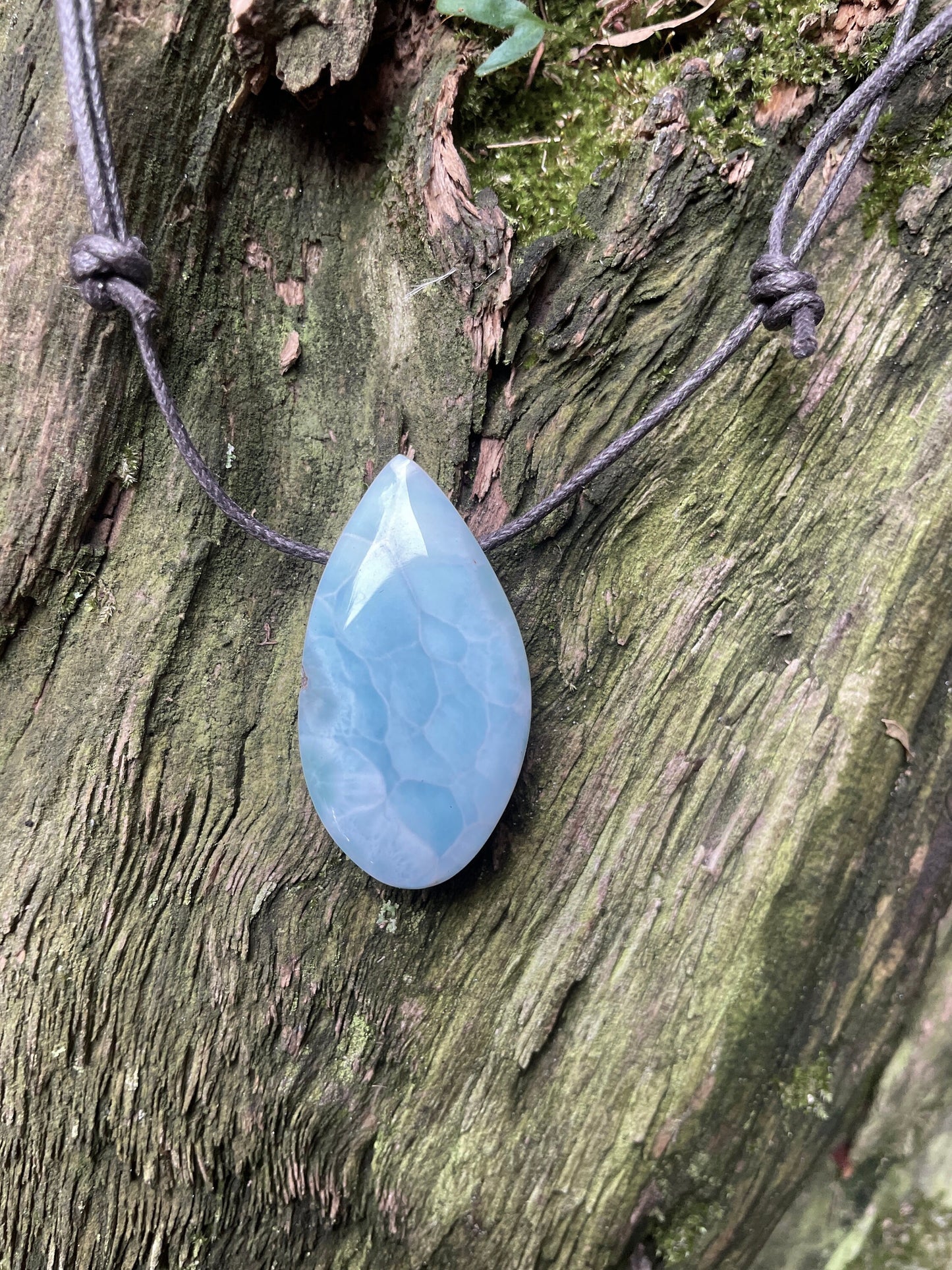 Polished and Hand Drilled Larimar Pendant Necklace 41mm 13.2g From The Dominical Republic