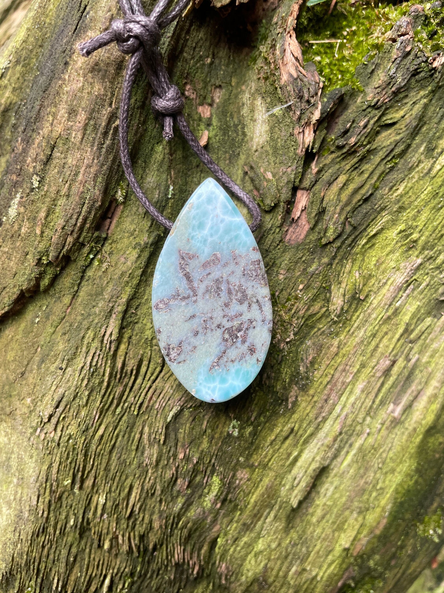 Polished and Hand Drilled Larimar Pendant Necklace 41mm 13.2g From The Dominical Republic