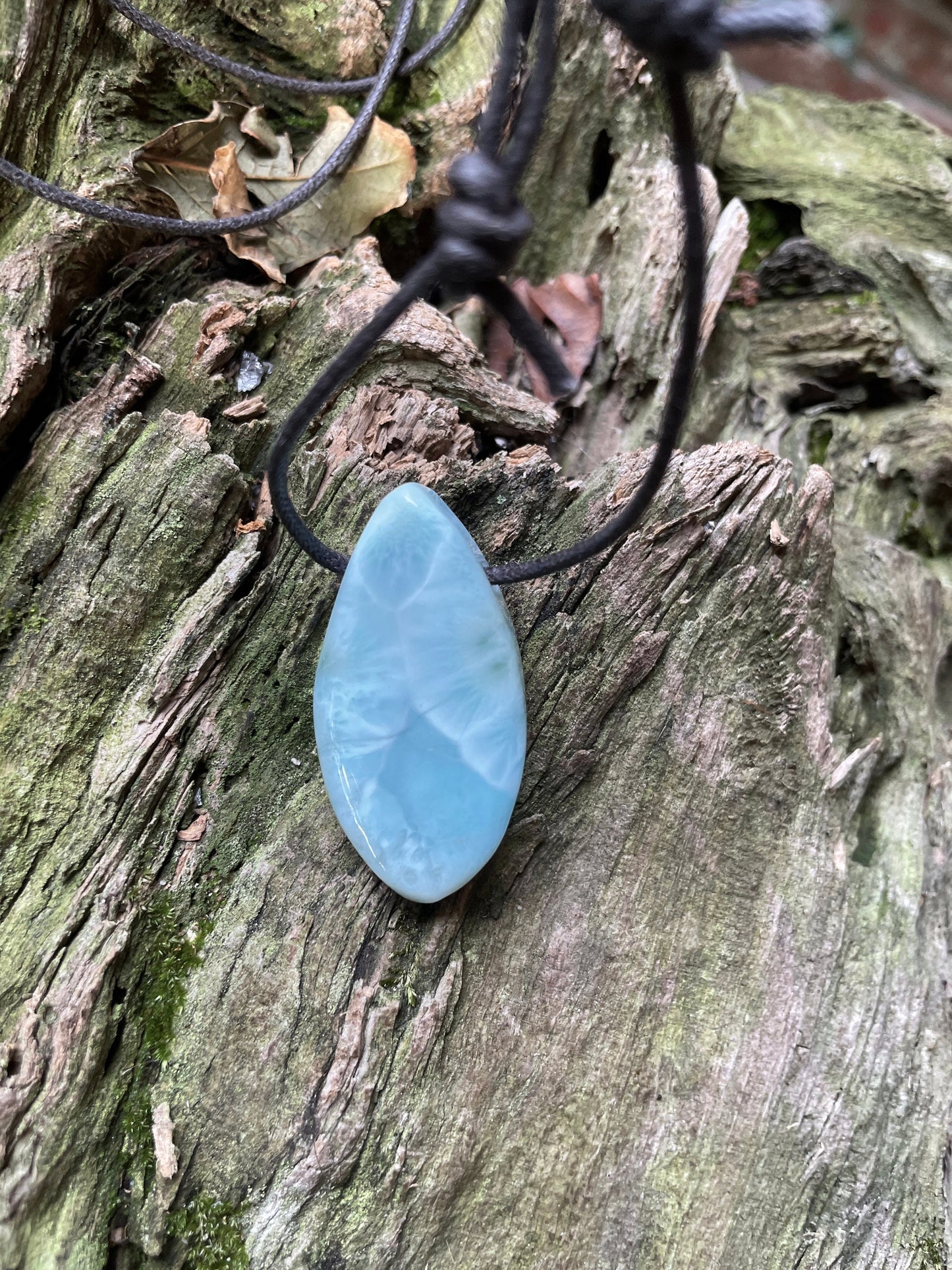 Polished and Hand Drilled Larimar Pendant Necklace 37.7mm long  13.2g From The Dominical Republic