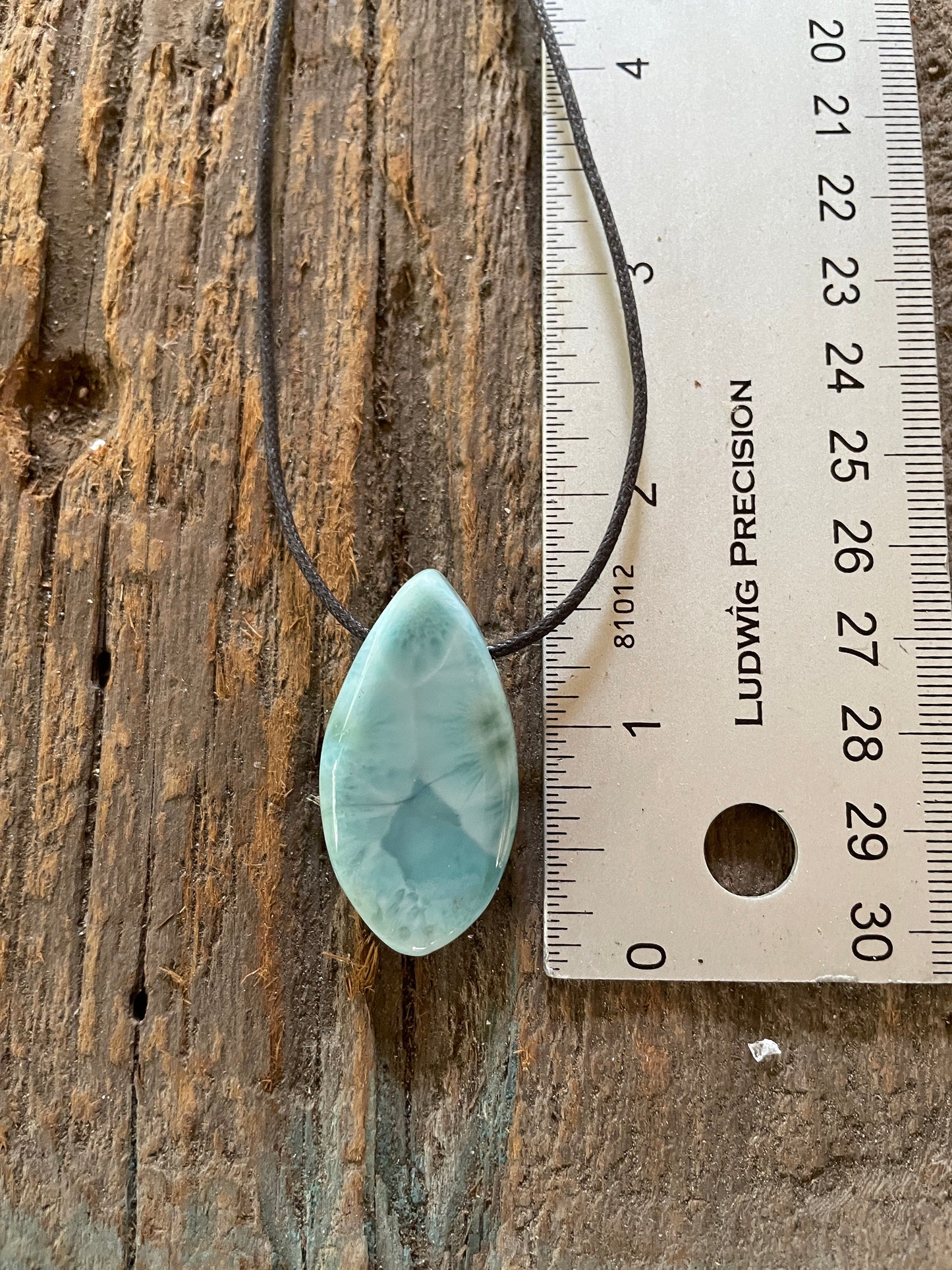 Polished and Hand Drilled Larimar Pendant Necklace 37.7mm long  13.2g From The Dominical Republic