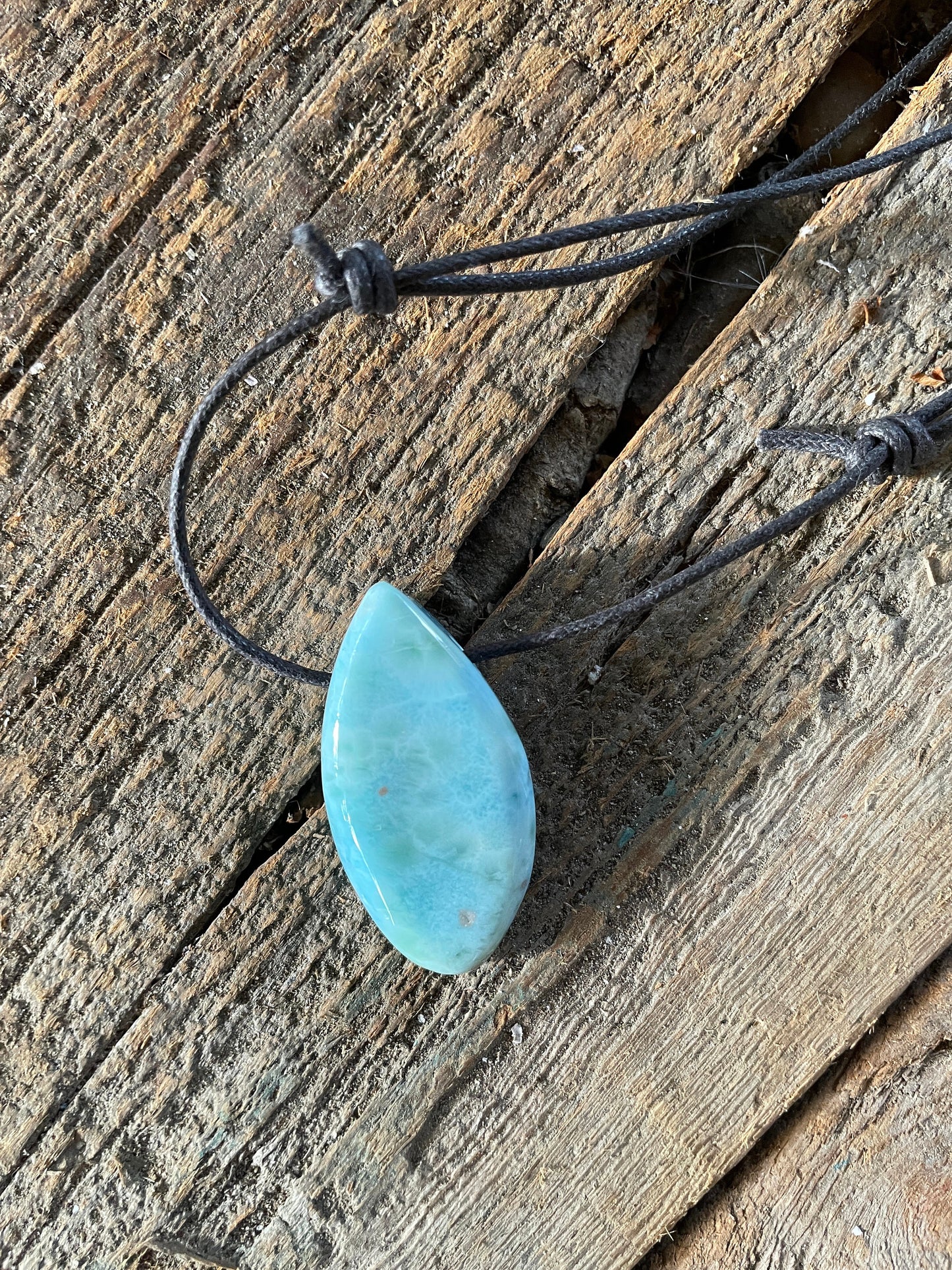 Polished and Hand Drilled Larimar Pendant Necklace 37.7mm long  13.2g From The Dominical Republic