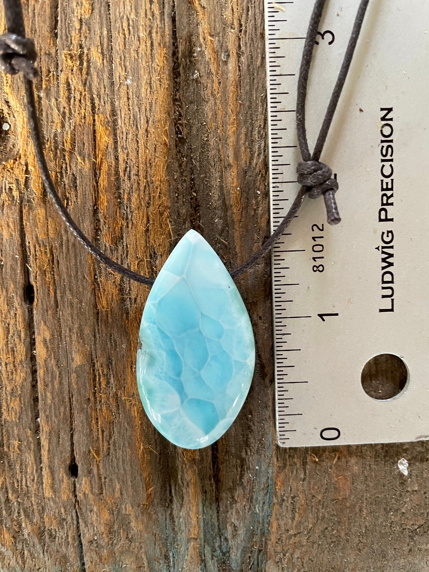 Polished and Hand Drilled Larimar Pendant Necklace 41mm 13.2g From The Dominical Republic