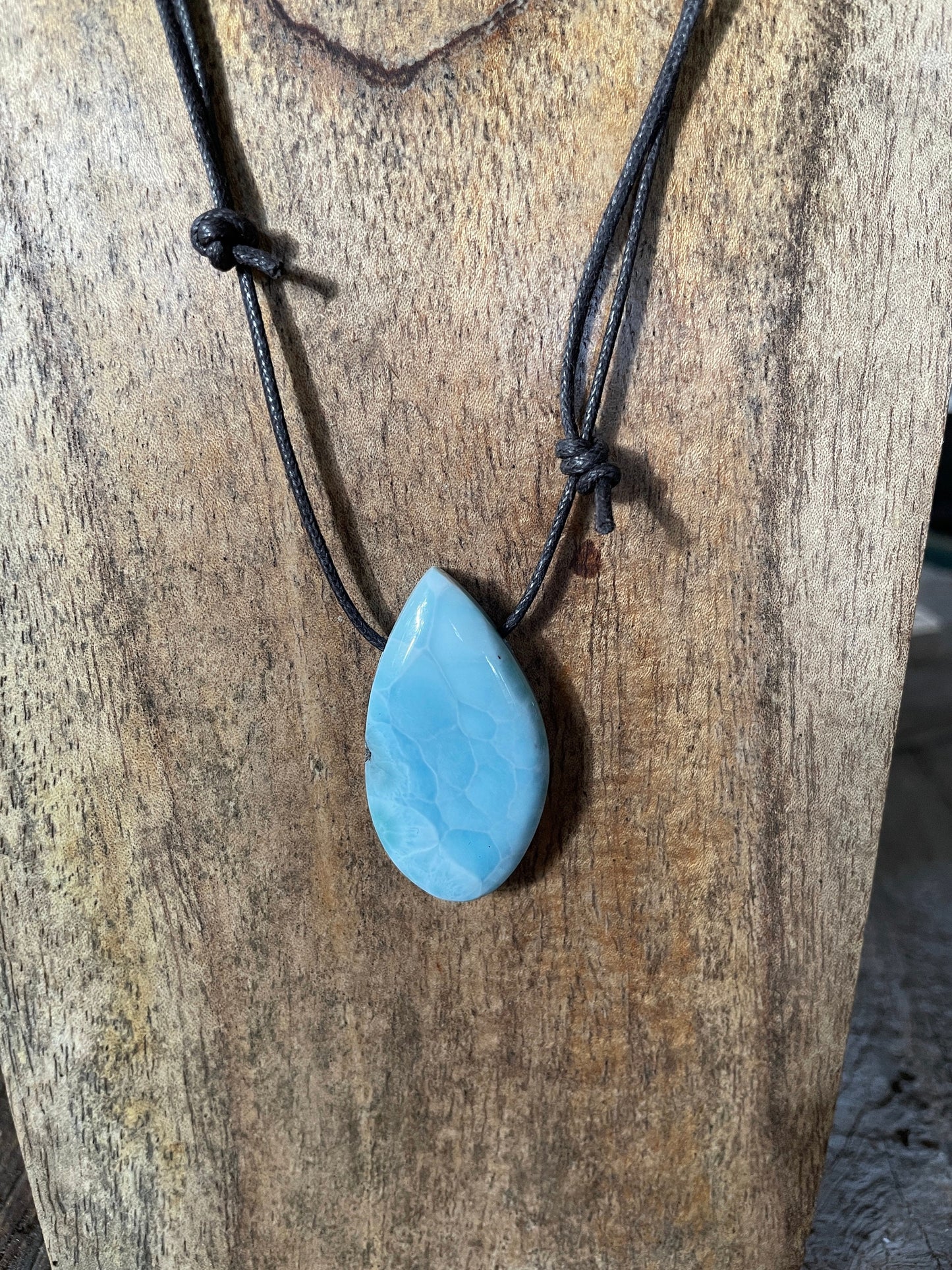 Polished and Hand Drilled Larimar Pendant Necklace 41mm 13.2g From The Dominical Republic