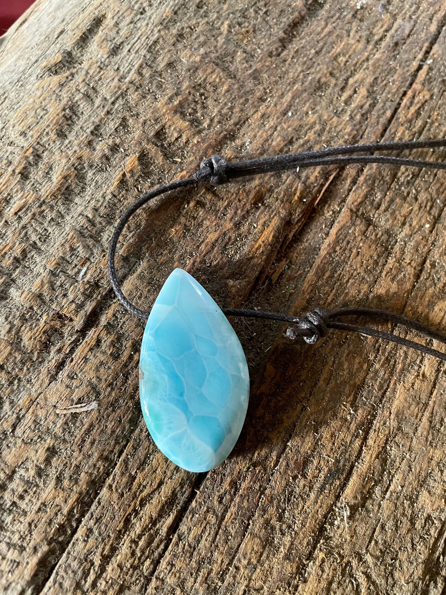 Polished and Hand Drilled Larimar Pendant Necklace 41mm 13.2g From The Dominical Republic