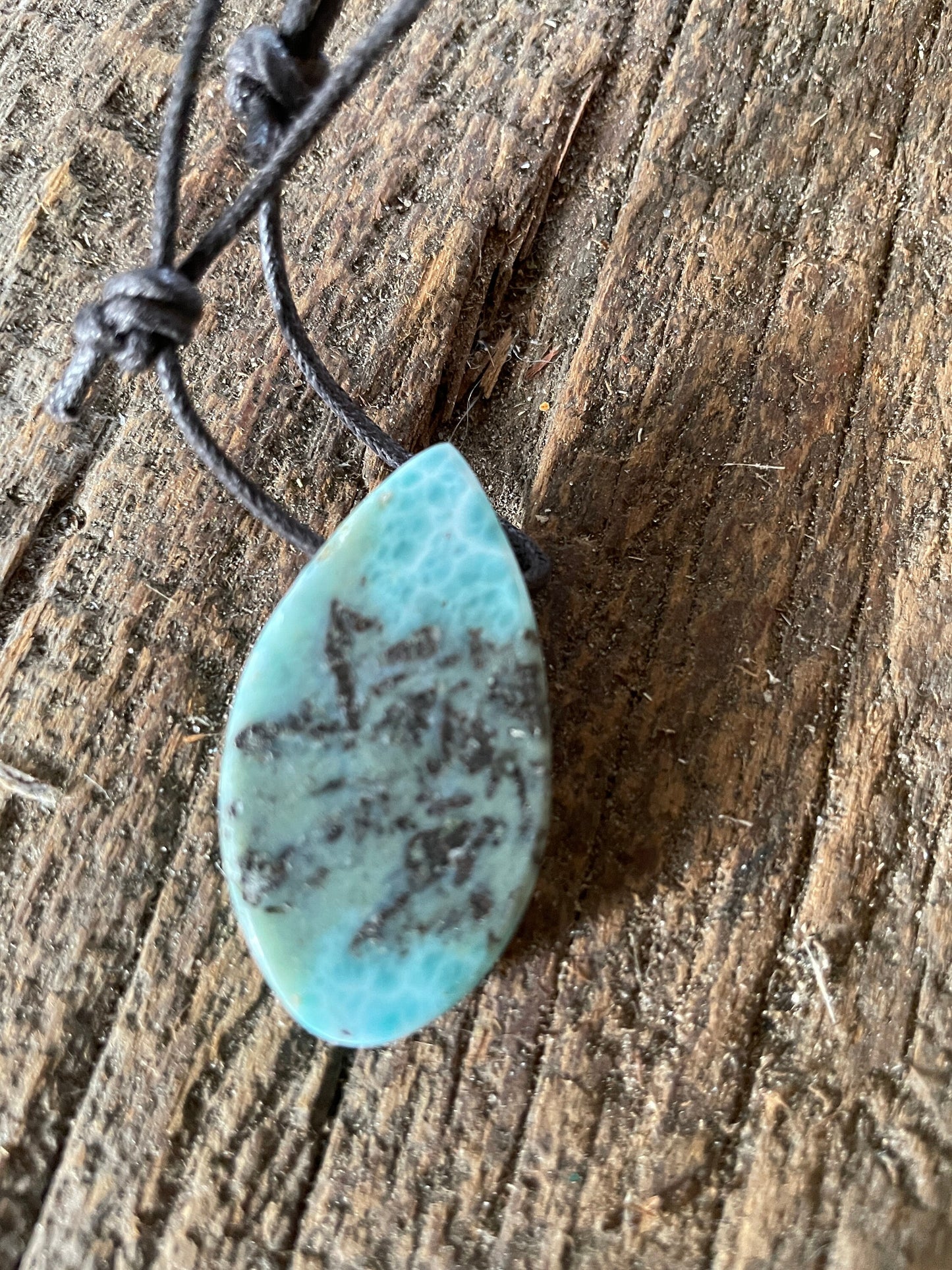 Polished and Hand Drilled Larimar Pendant Necklace 41mm 13.2g From The Dominical Republic