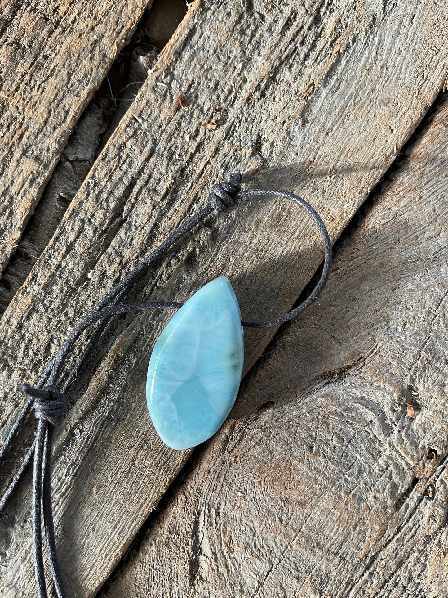 Polished and Hand Drilled Larimar Pendant Necklace 37.7mm long  13.2g From The Dominical Republic