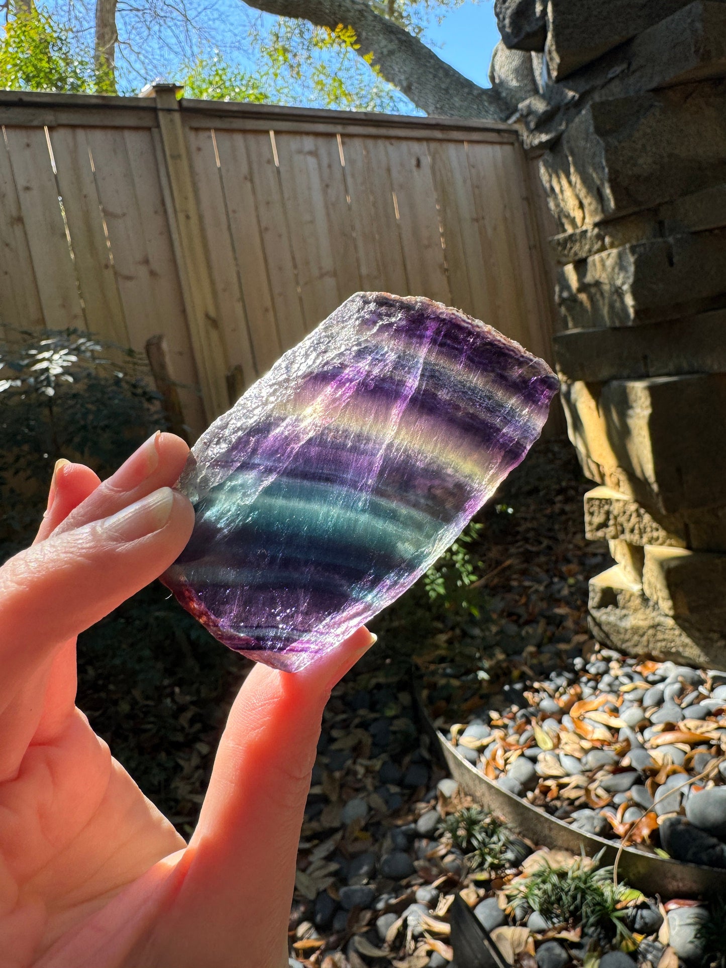 Polished Rainbow Fluorite Slice Specimen 80g from China. Mineral Crystal