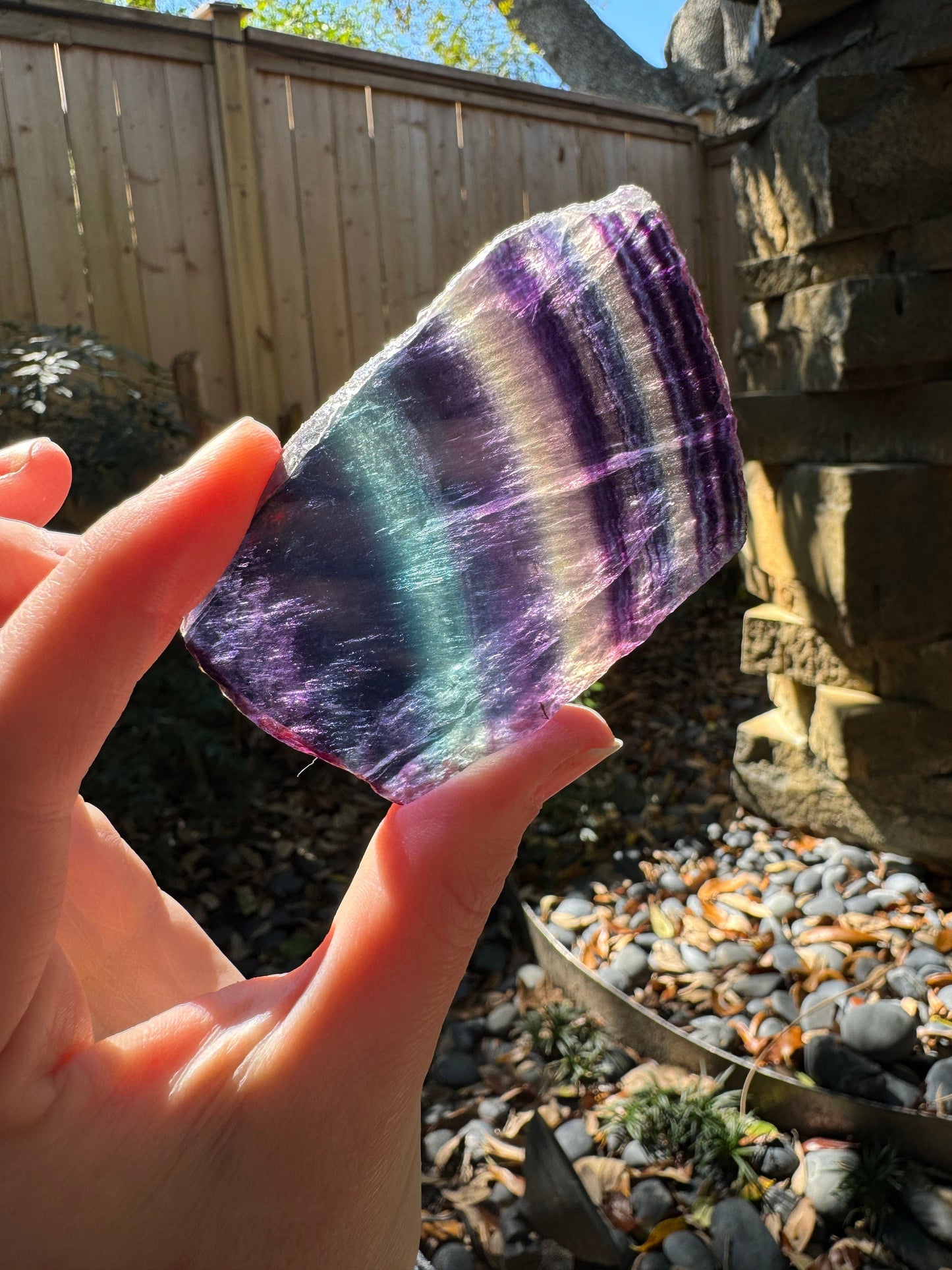 Polished Rainbow Fluorite Slice Specimen 80g from China. Mineral Crystal